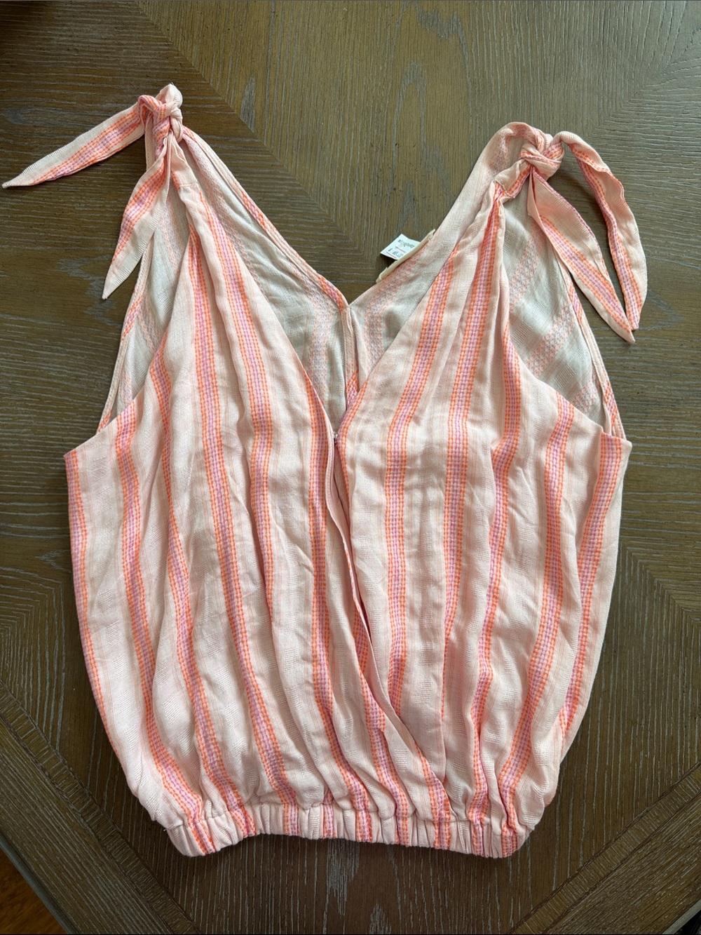 Together Pink and Coral Striped Tie-Shoulder V-Neck Tank